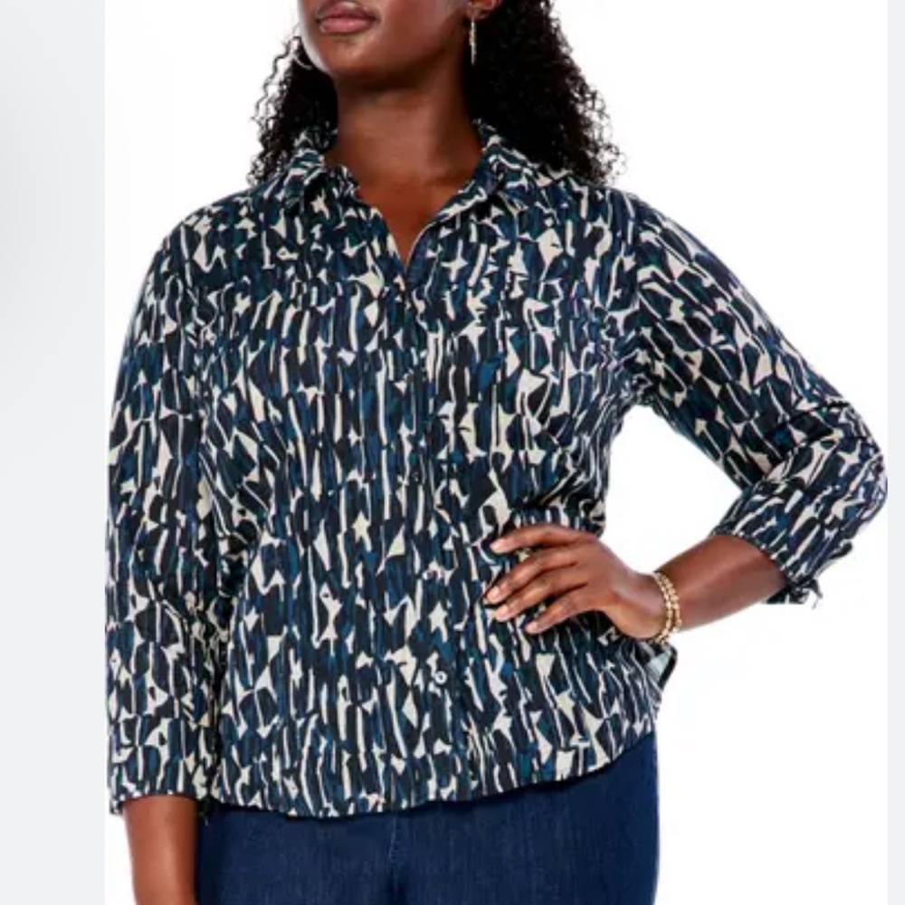 NIC+ZOE Abstract Button Up Cotton Shirt Size L